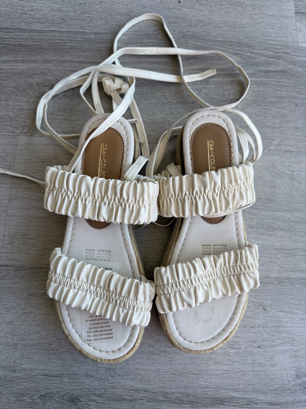C&A Collection Cream Ruffle Tie-Up Sandals